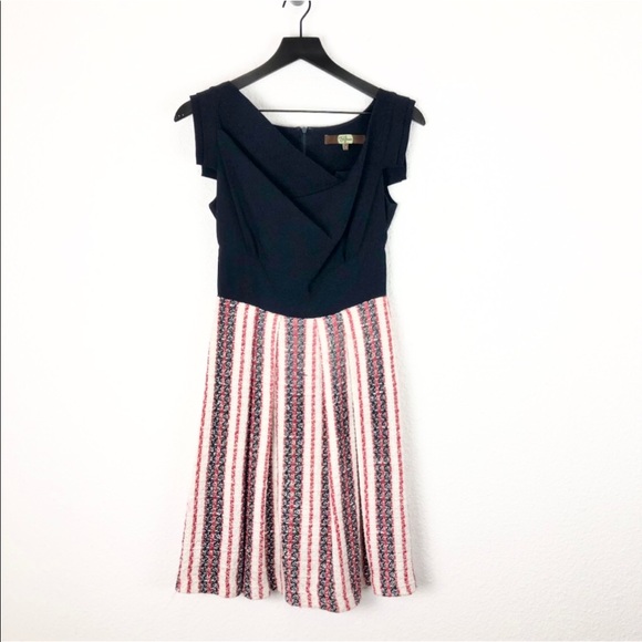 Eva Franco Dresses & Skirts - Eva Franco Navy Red Mixed Tweed Dress Retro Anthro